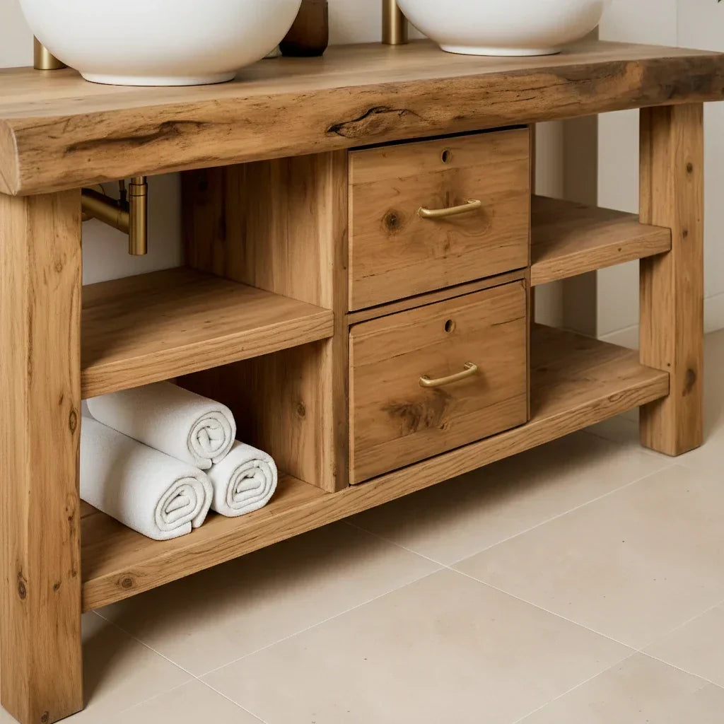 Handcrafted Natural Solid Wood Double-Sink Bathroom Vanity - Rustiracraft