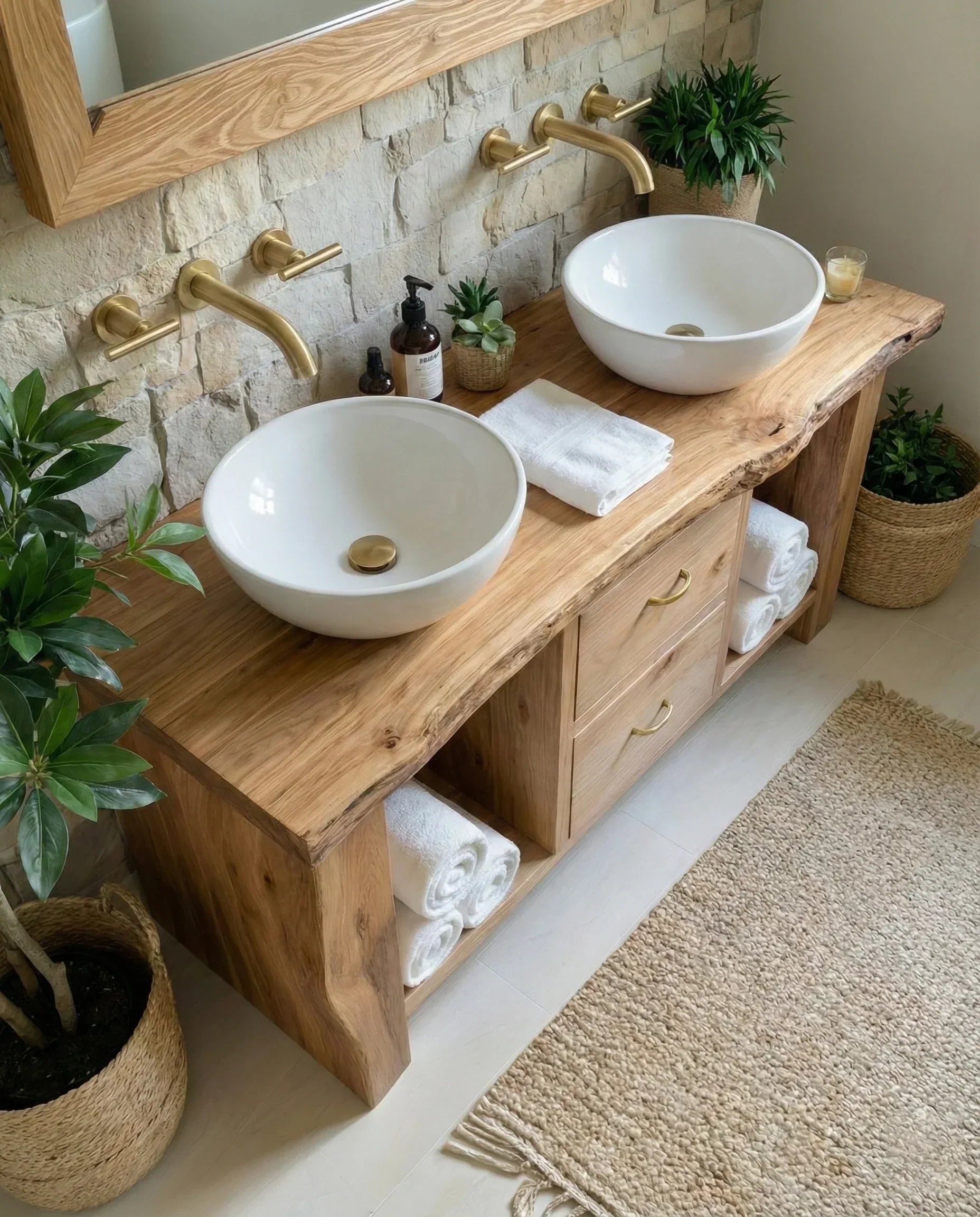 Handcrafted Natural Solid Wood Double-Sink Bathroom Vanity - Rustiracraft