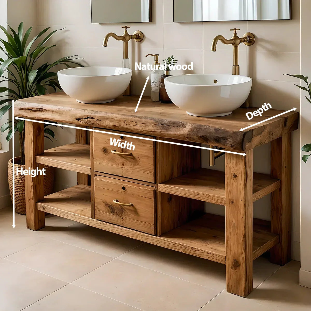 Handcrafted Natural Solid Wood Double-Sink Bathroom Vanity - Rustiracraft