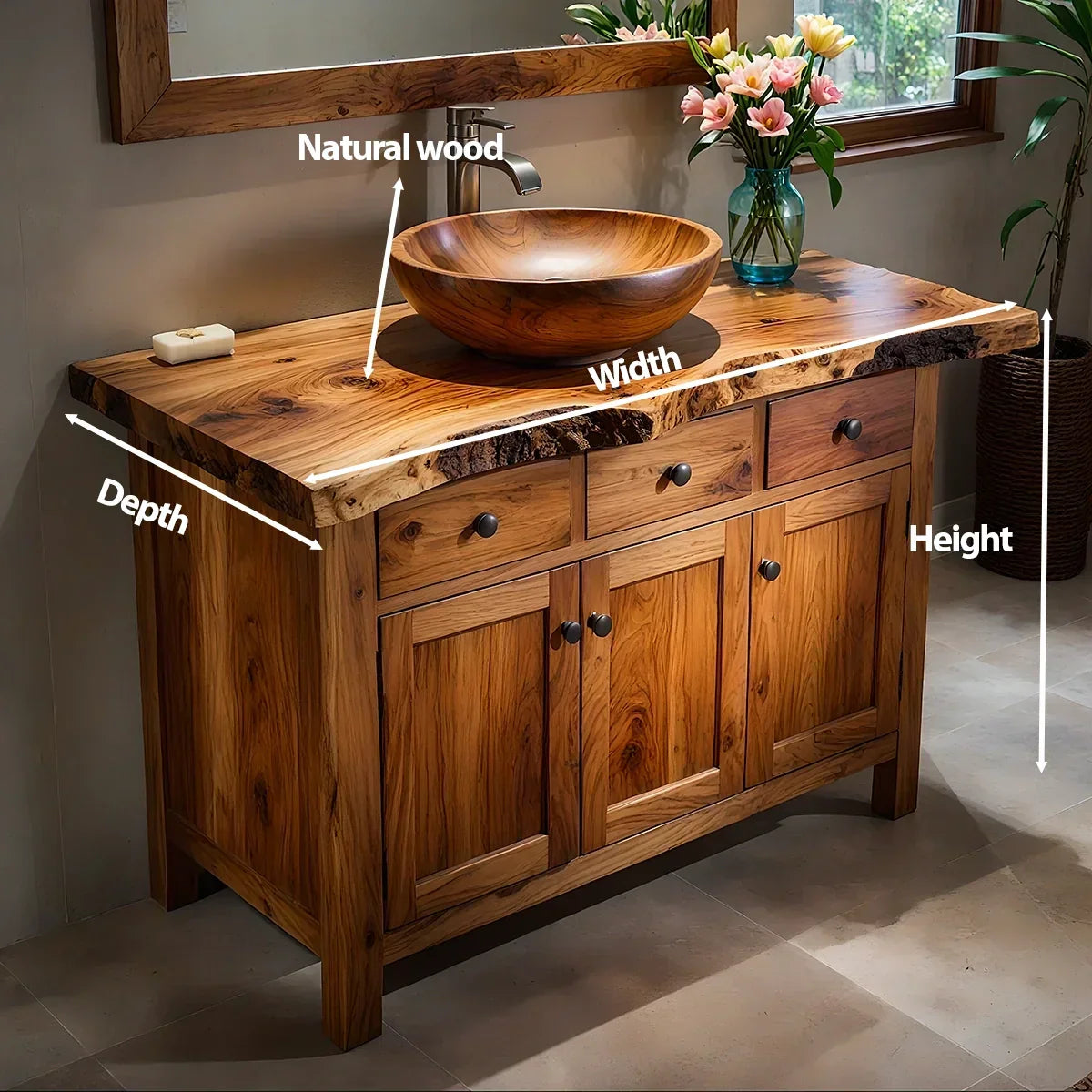 Handcrafted Natural Solid Wood Live-Edge Bathroom Vanity Cabinet - Rustiracraft