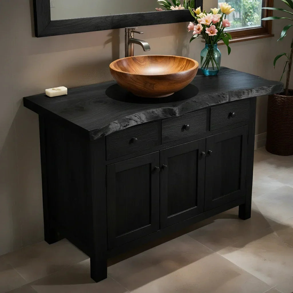 Handcrafted Natural Solid Wood Live-Edge Bathroom Vanity Cabinet - Rustiracraft