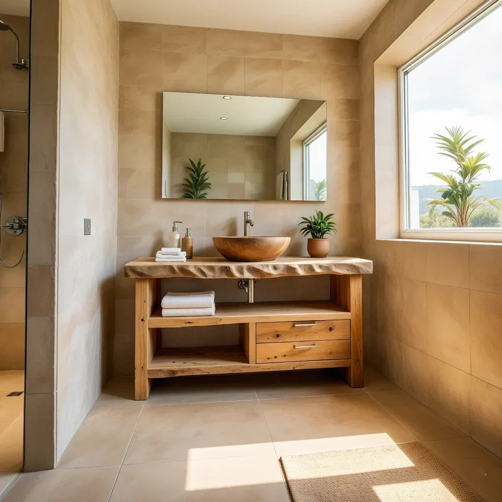 Handcrafted Natural Solid Wood Live-Edge Bathroom Vanity - Rustiracraft