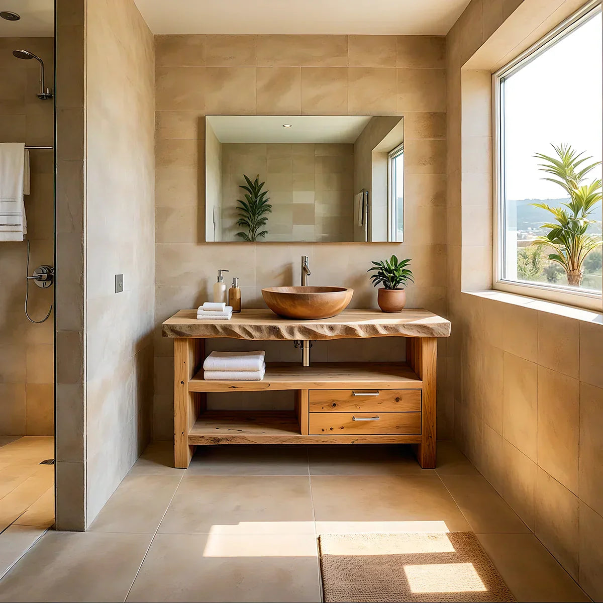Handcrafted Natural Solid Wood Live-Edge Bathroom Vanity - Rustiracraft