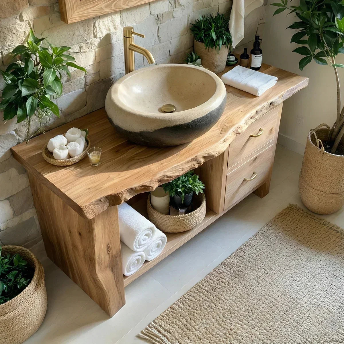 Handcrafted Natural Solid Wood Live-Edge Bathroom Vanity - Rustiracraft