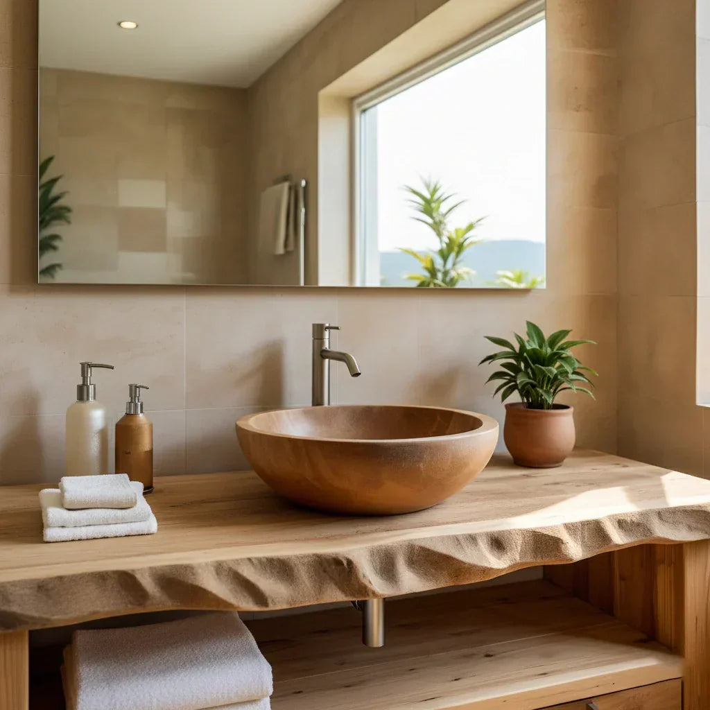 Handcrafted Natural Solid Wood Live-Edge Bathroom Vanity - Rustiracraft