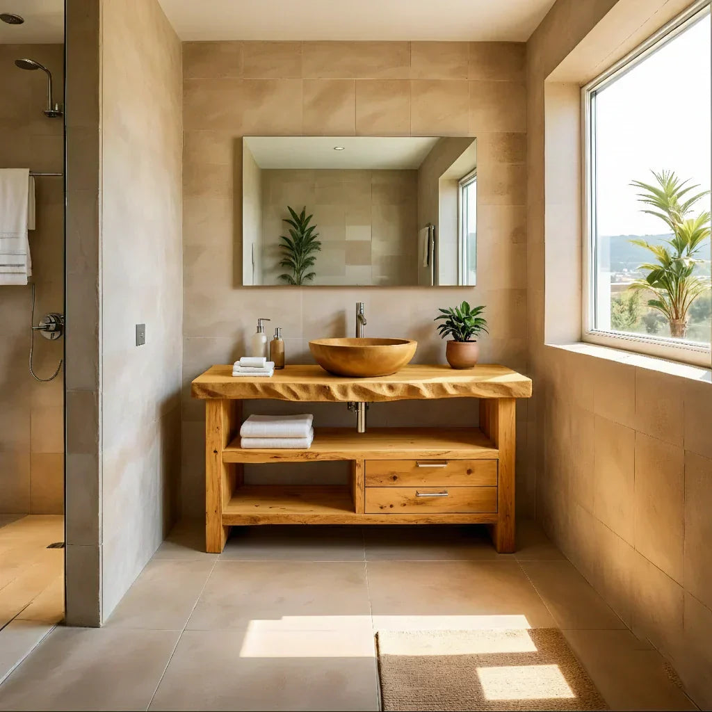 Handcrafted Natural Solid Wood Live-Edge Bathroom Vanity - Rustiracraft