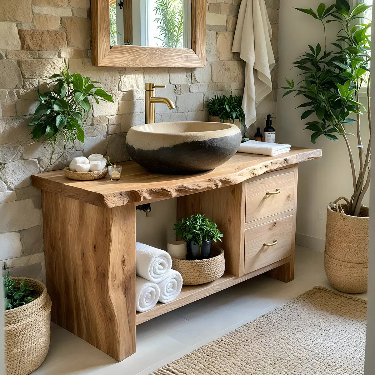 Handcrafted Natural Solid Wood Live-Edge Bathroom Vanity - Rustiracraft