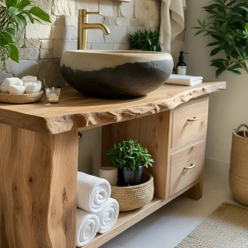 Handcrafted Natural Solid Wood Live-Edge Bathroom Vanity - Rustiracraft