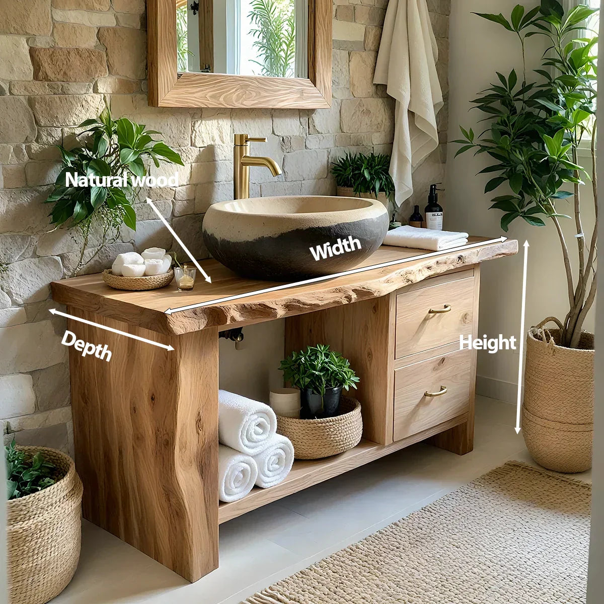 Handcrafted Natural Solid Wood Live-Edge Bathroom Vanity - Rustiracraft
