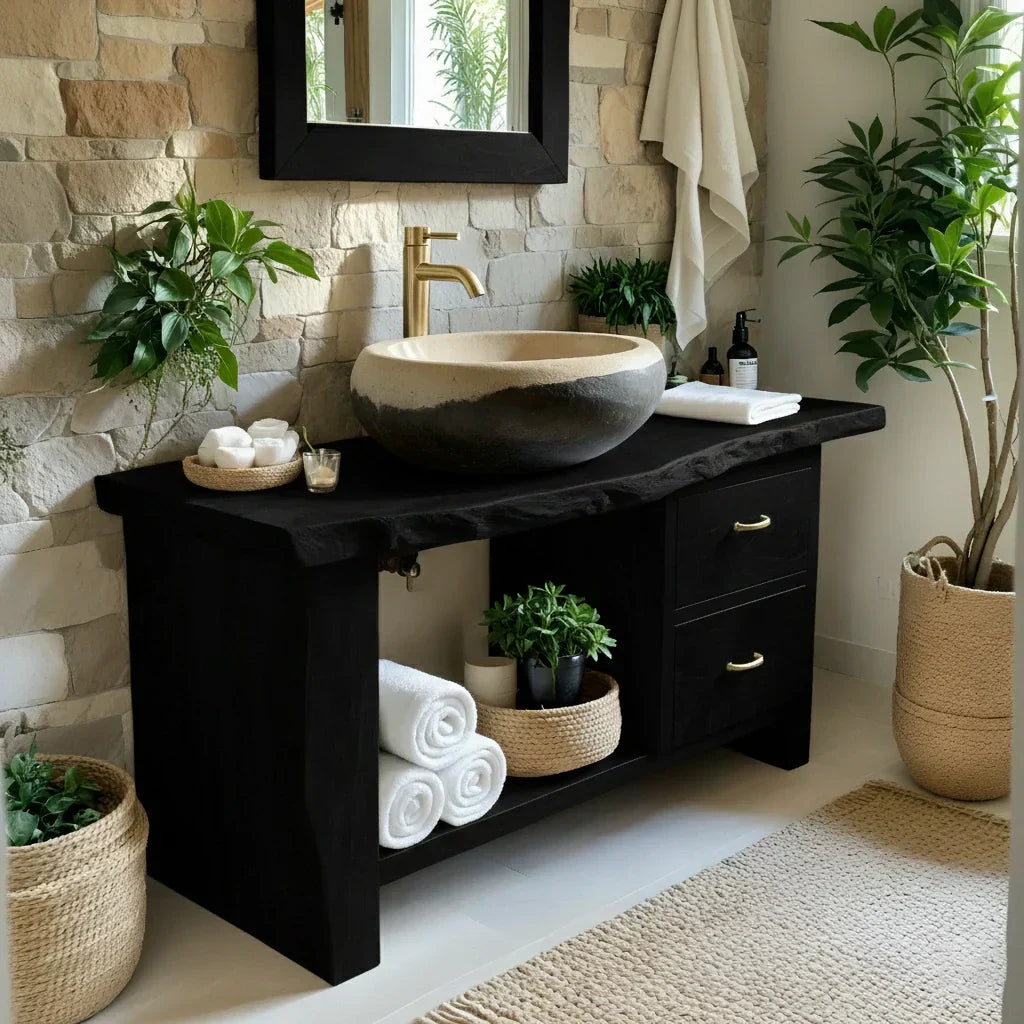 Handcrafted Natural Solid Wood Live-Edge Bathroom Vanity - Rustiracraft