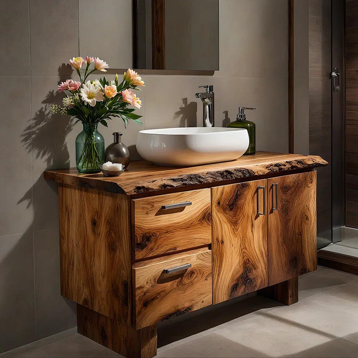 Handcrafted Natural Solid Wood Live-Edge Bathroom Vanity - Rustiracraft