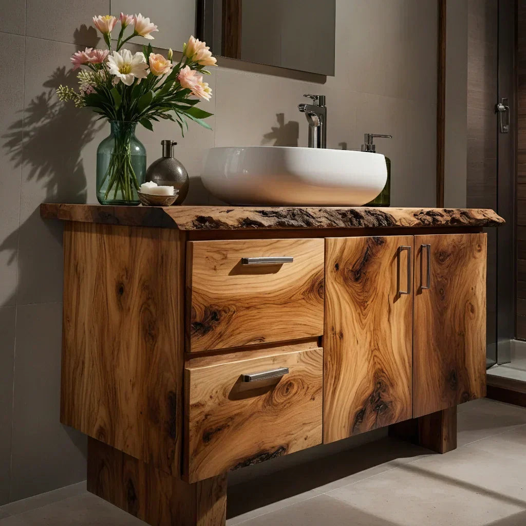 Handcrafted Natural Solid Wood Live-Edge Bathroom Vanity - Rustiracraft