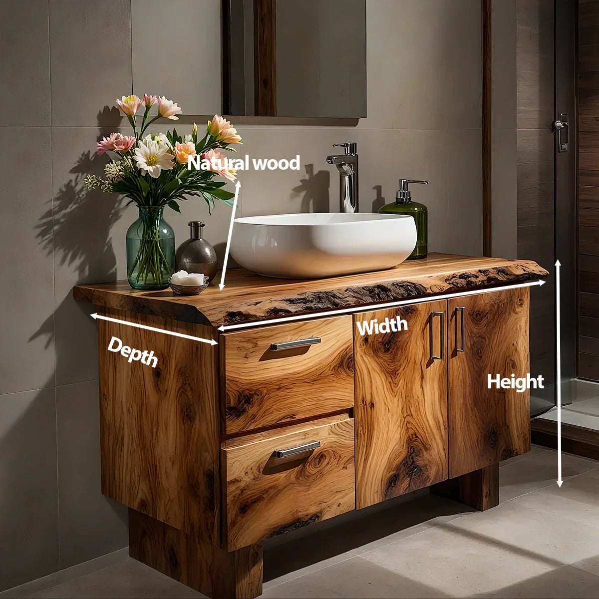 Handcrafted Natural Solid Wood Live-Edge Bathroom Vanity - Rustiracraft
