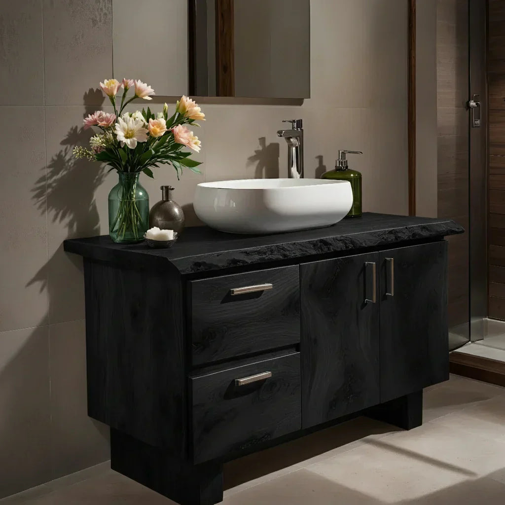 Handcrafted Natural Solid Wood Live-Edge Bathroom Vanity - Rustiracraft