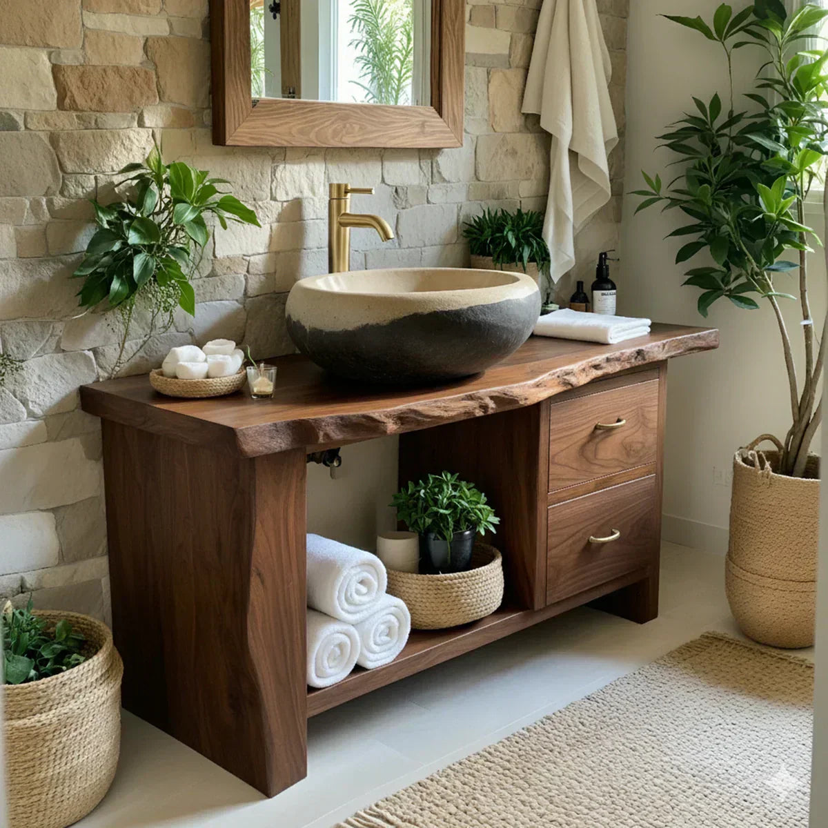 Handcrafted Natural Solid Wood Live-Edge Bathroom Vanity - Rustiracraft