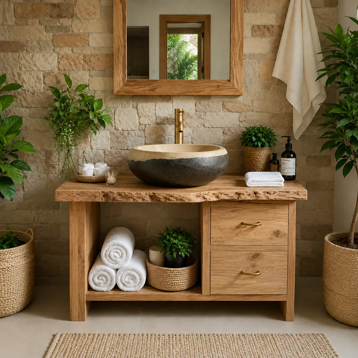 Handcrafted Natural Solid Wood Live-Edge Bathroom Vanity - Rustiracraft