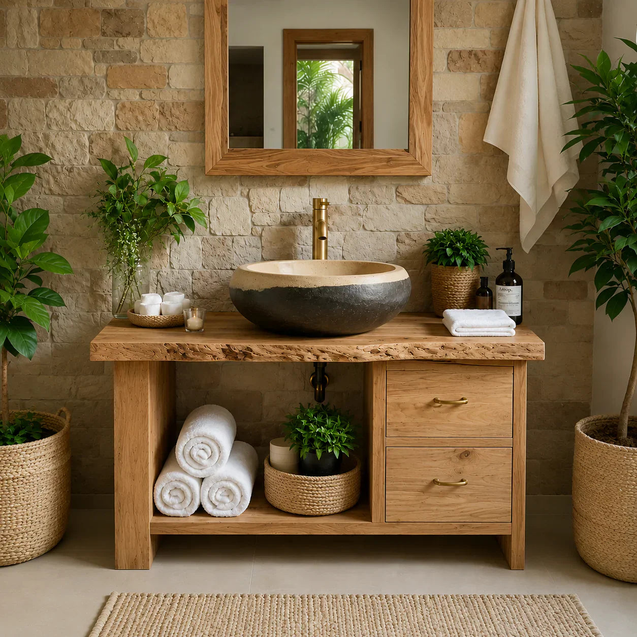 Handcrafted Natural Solid Wood Live-Edge Bathroom Vanity - Rustiracraft