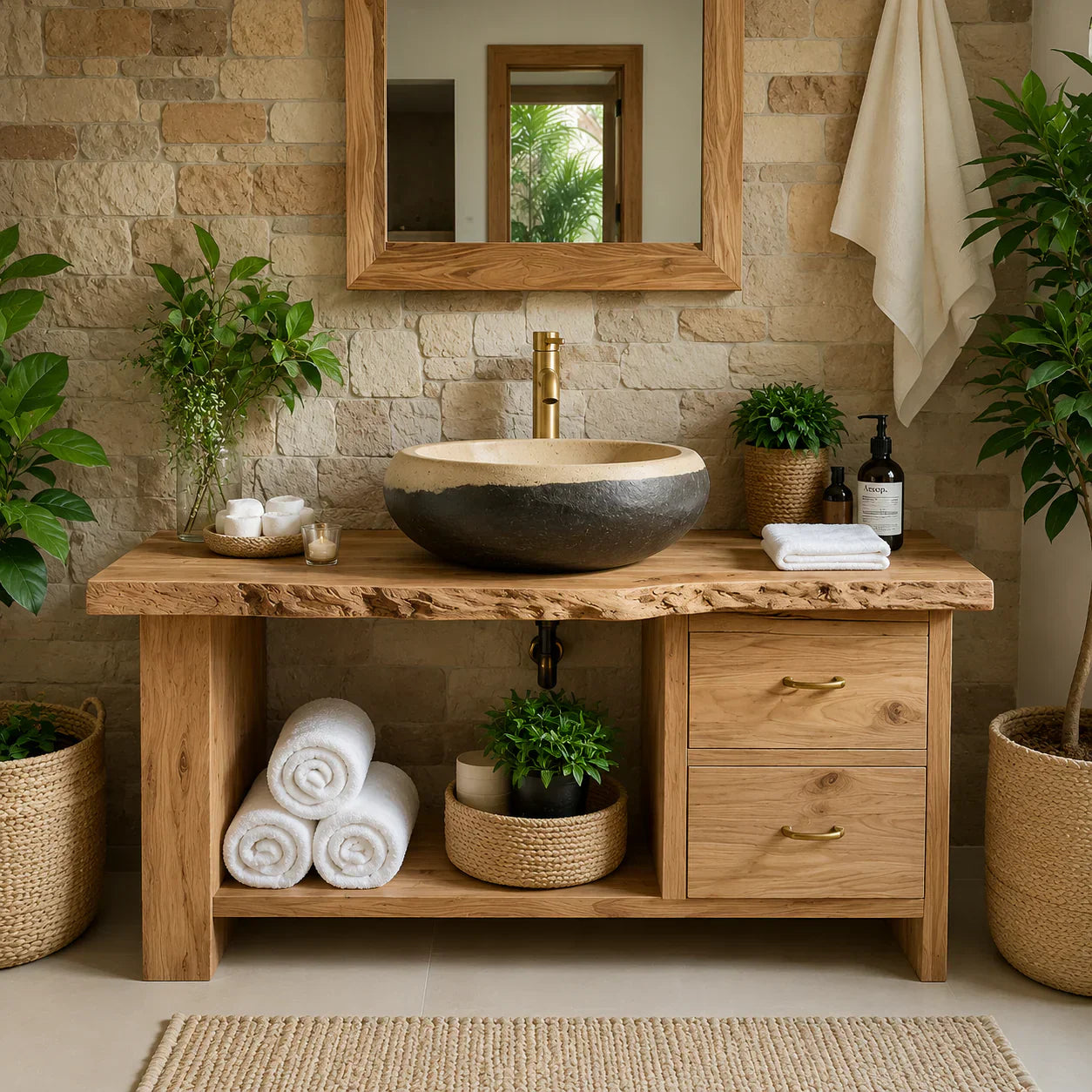 Handcrafted Natural Solid Wood Live-Edge Bathroom Vanity - Rustiracraft