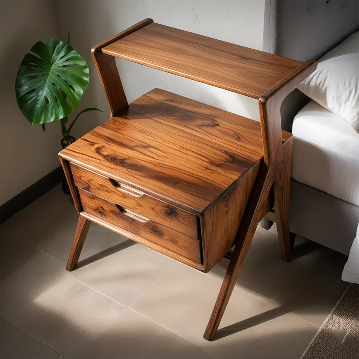 Handcrafted Natural Solid Wood Sculptural Nightstand - Rustiracraft