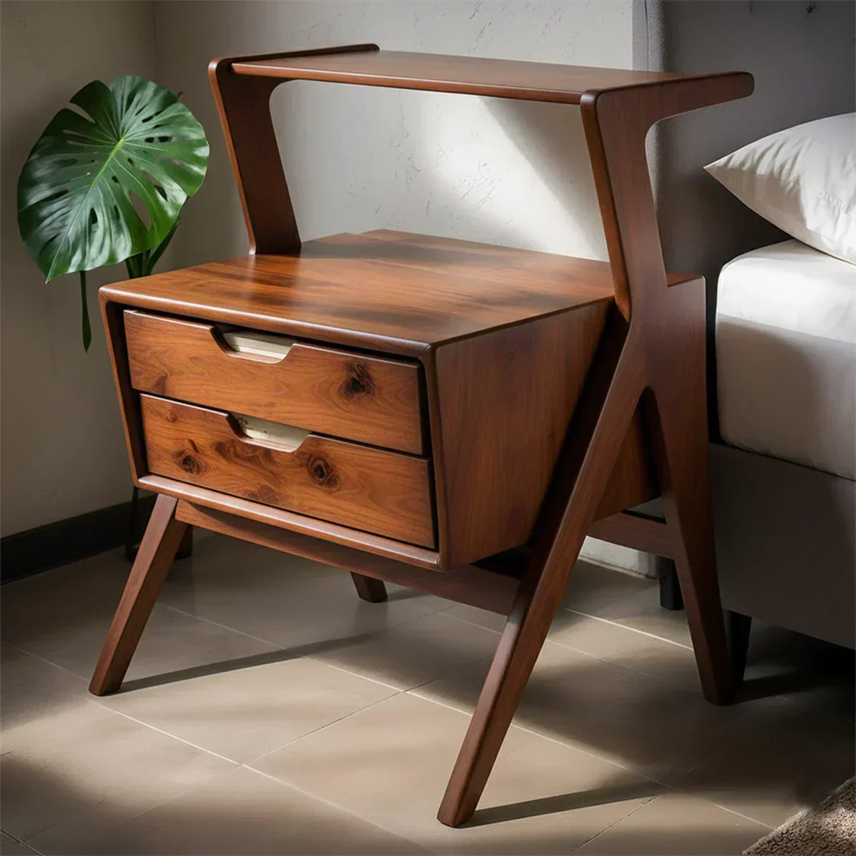 Handcrafted Natural Solid Wood Sculptural Nightstand - Rustiracraft