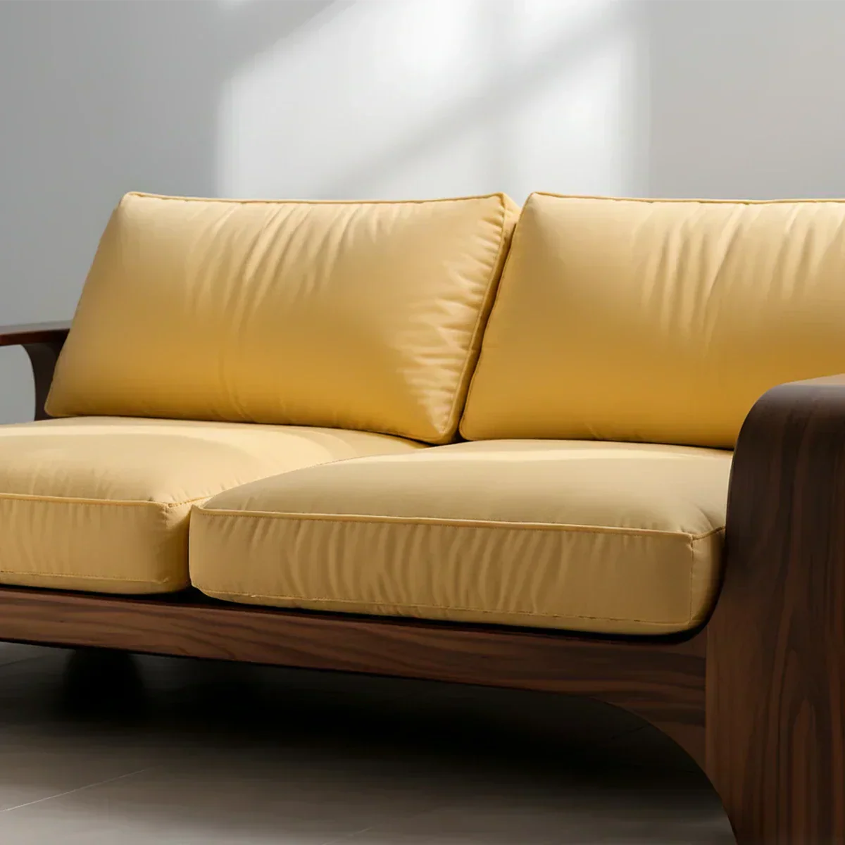 Handcrafted Natural Solid Wood Sofa – Rustic Curved Frame – Cotton Cushion Seating - Rustiracraft