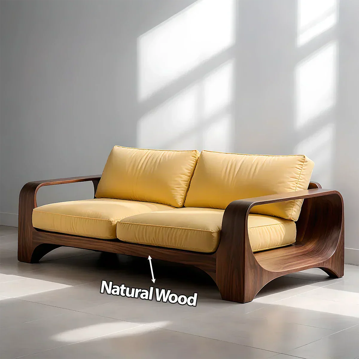 Handcrafted Natural Solid Wood Sofa – Rustic Curved Frame – Cotton Cushion Seating - Rustiracraft