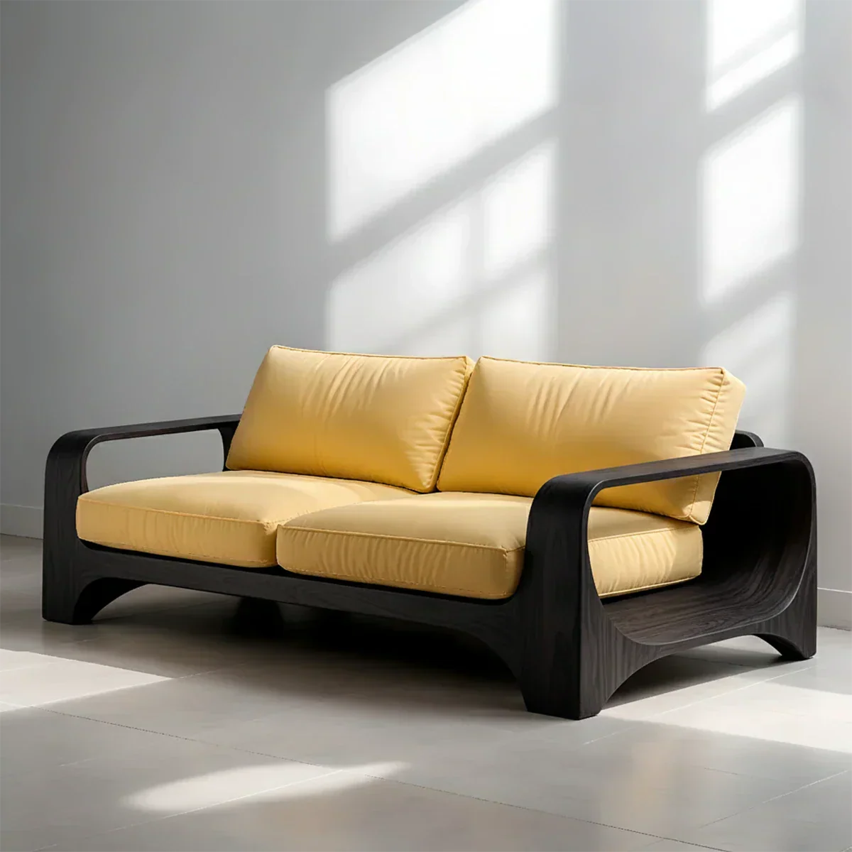 Handcrafted Natural Solid Wood Sofa – Rustic Curved Frame – Cotton Cushion Seating - Rustiracraft