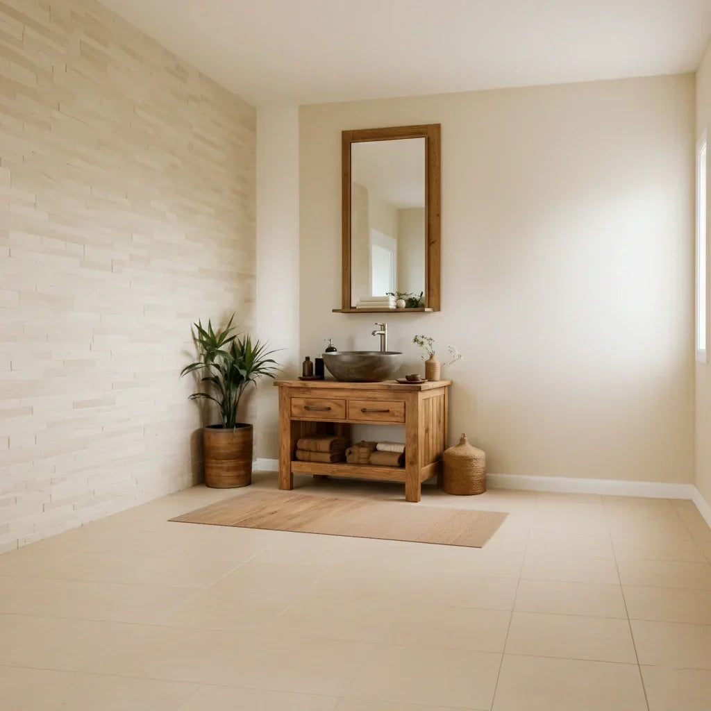 Handcrafted Natural Wood Bathroom Vanity with Drawers & Open Shelf - Rustiracraft