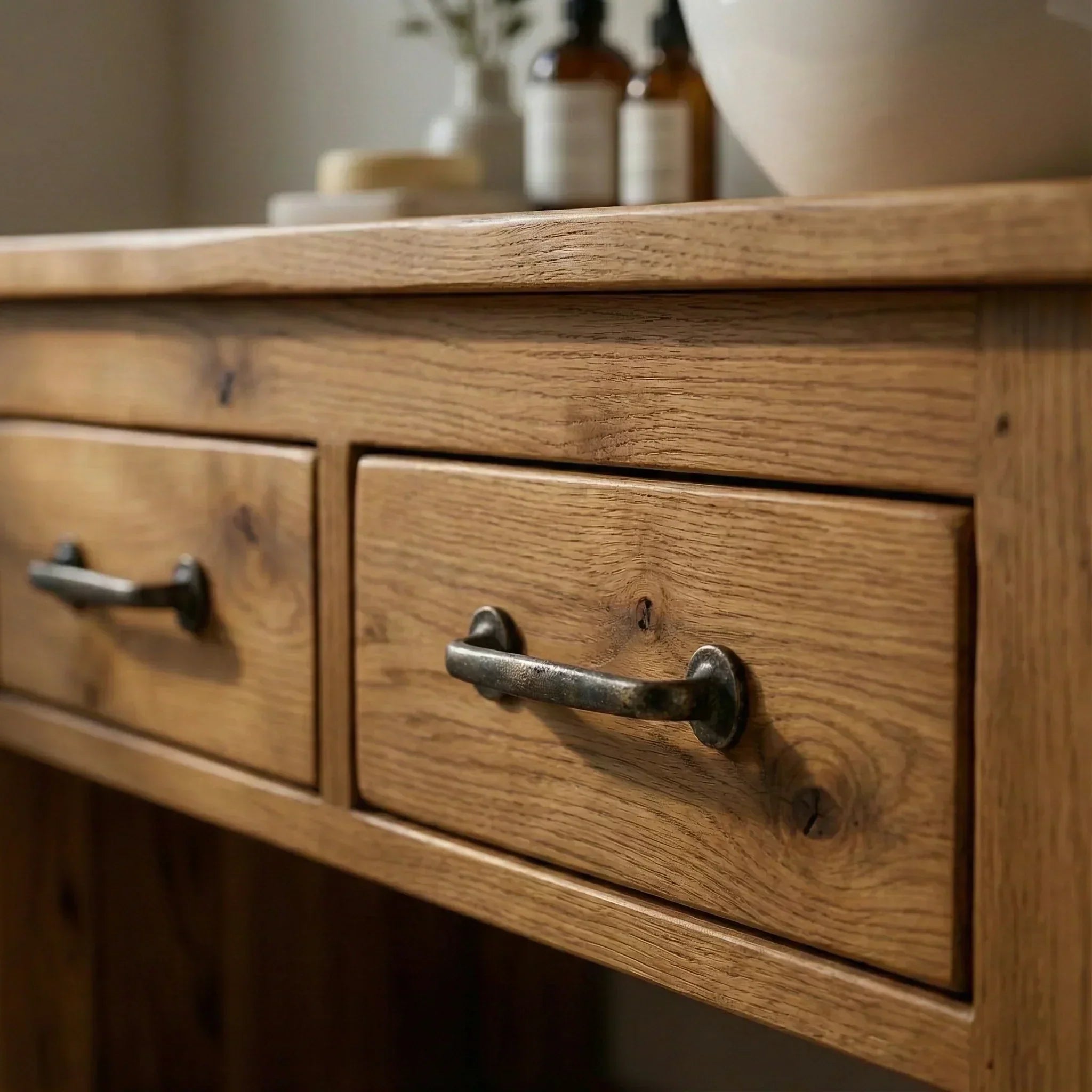 Handcrafted Natural Wood Bathroom Vanity with Drawers & Open Shelf - Rustiracraft