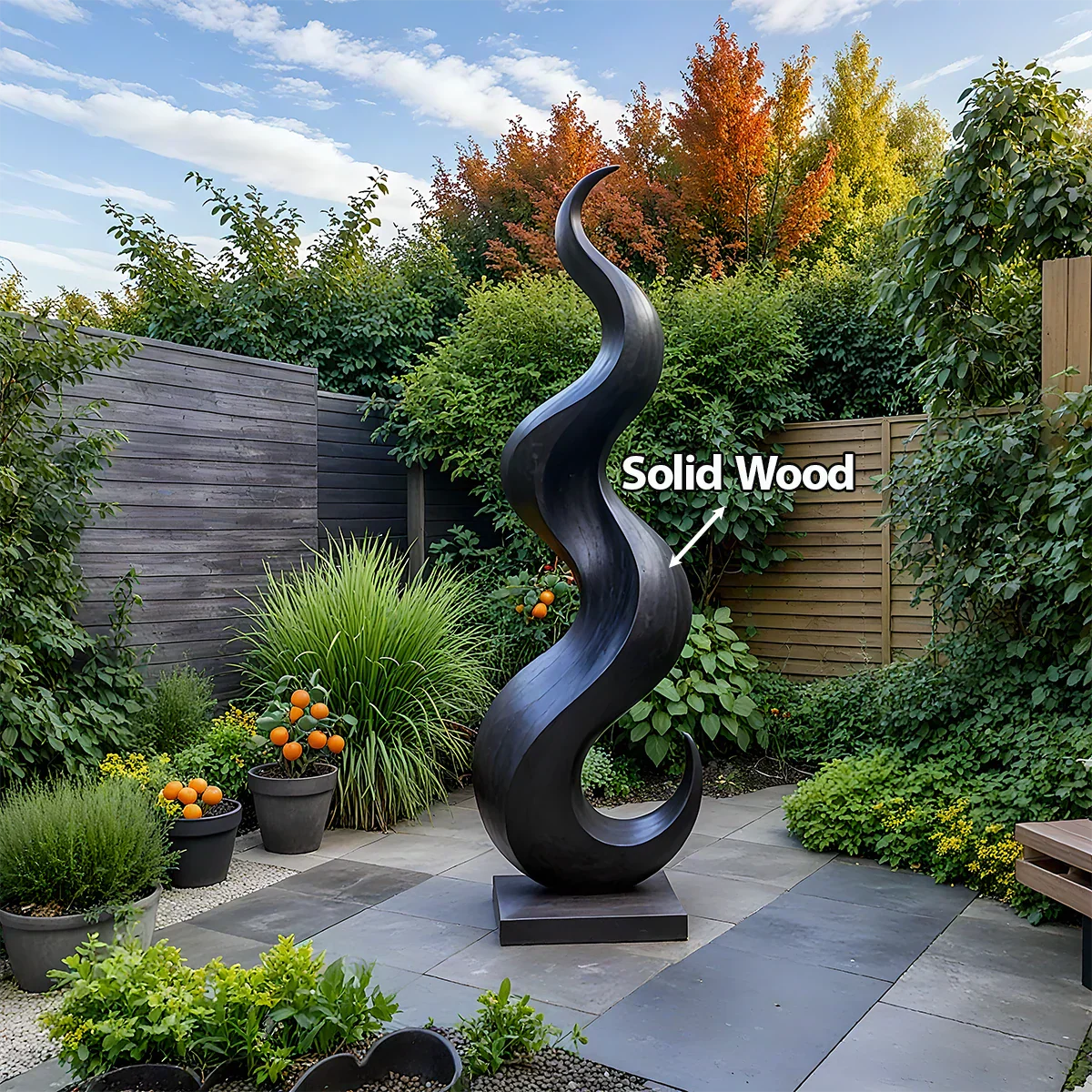 Handcrafted Solid Wood Abstract Sculpture – Tall Wave Form - Rustiracraft