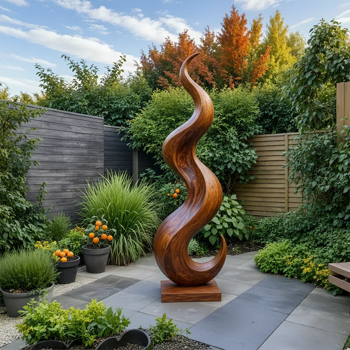 Handcrafted Solid Wood Abstract Sculpture – Tall Wave Form - Rustiracraft