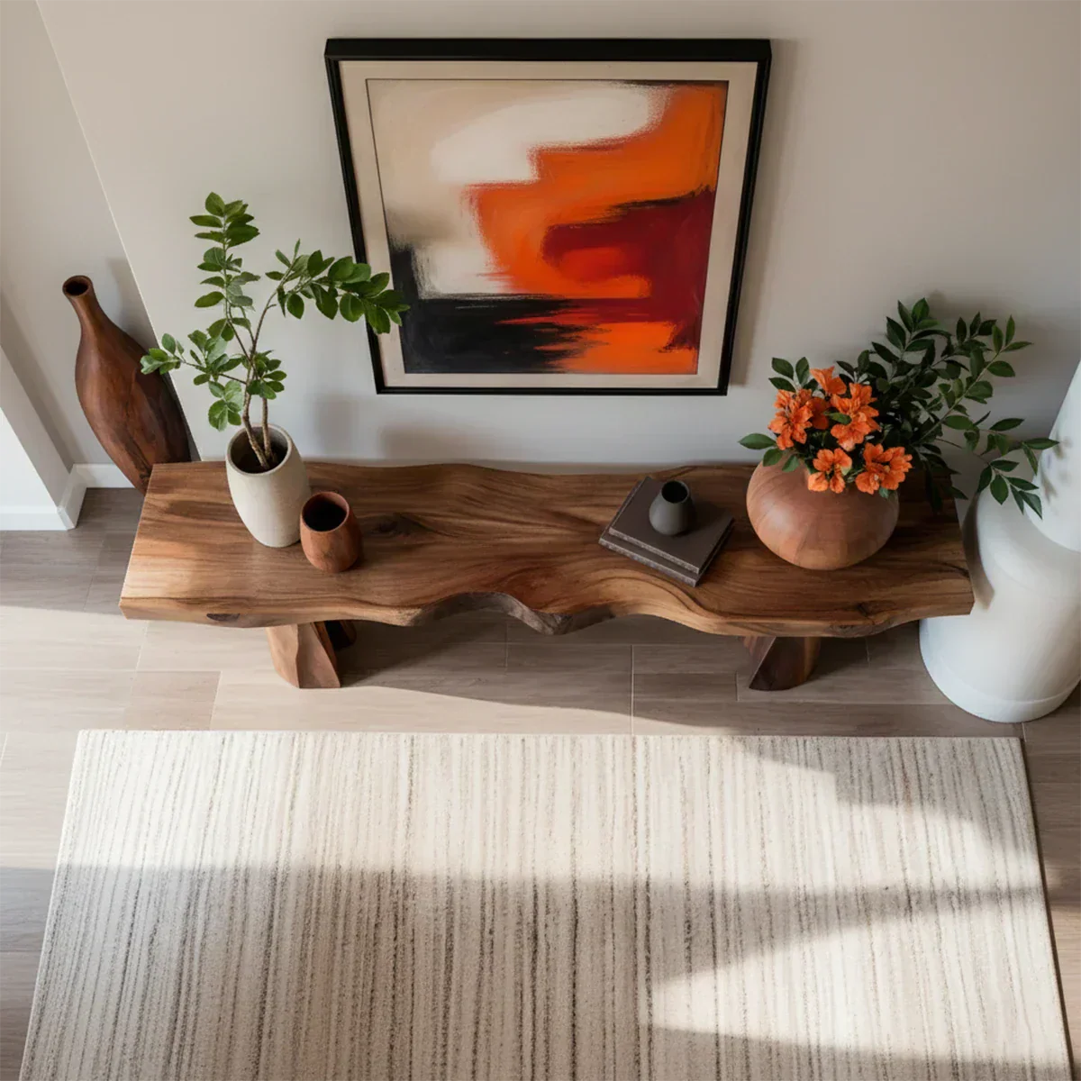 Handcrafted Solid Wood Console Table with Sculpted Block Legs - Rustiracraft