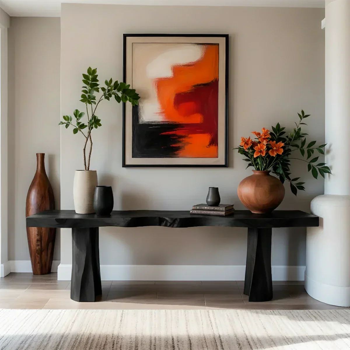 Handcrafted Solid Wood Console Table with Sculpted Block Legs - Rustiracraft
