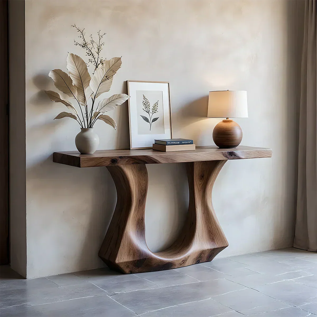 Handcrafted Solid Wood Console Table with Sculptural Twin-Base Design - Rustiracraft