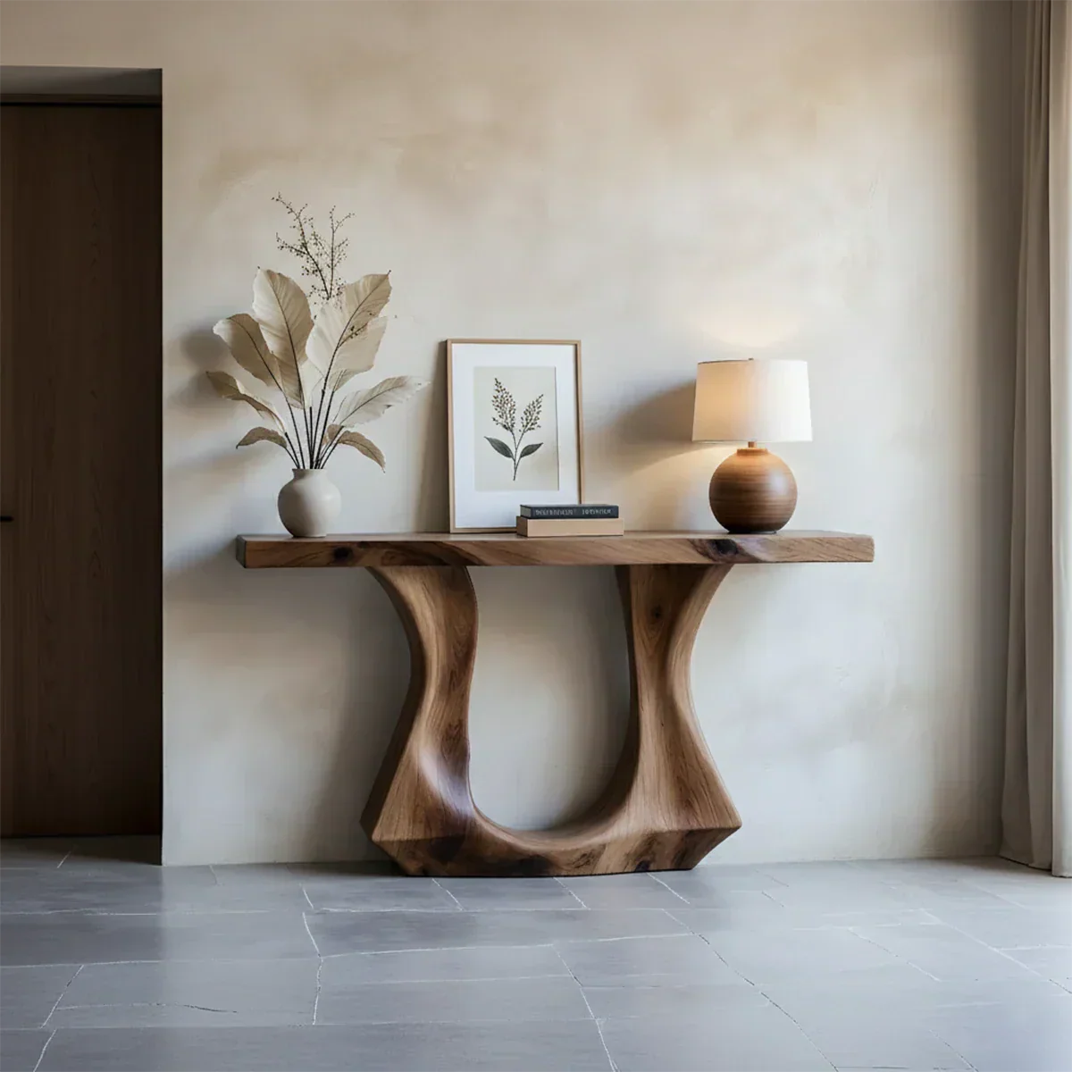 Handcrafted Solid Wood Console Table with Sculptural Twin-Base Design - Rustiracraft