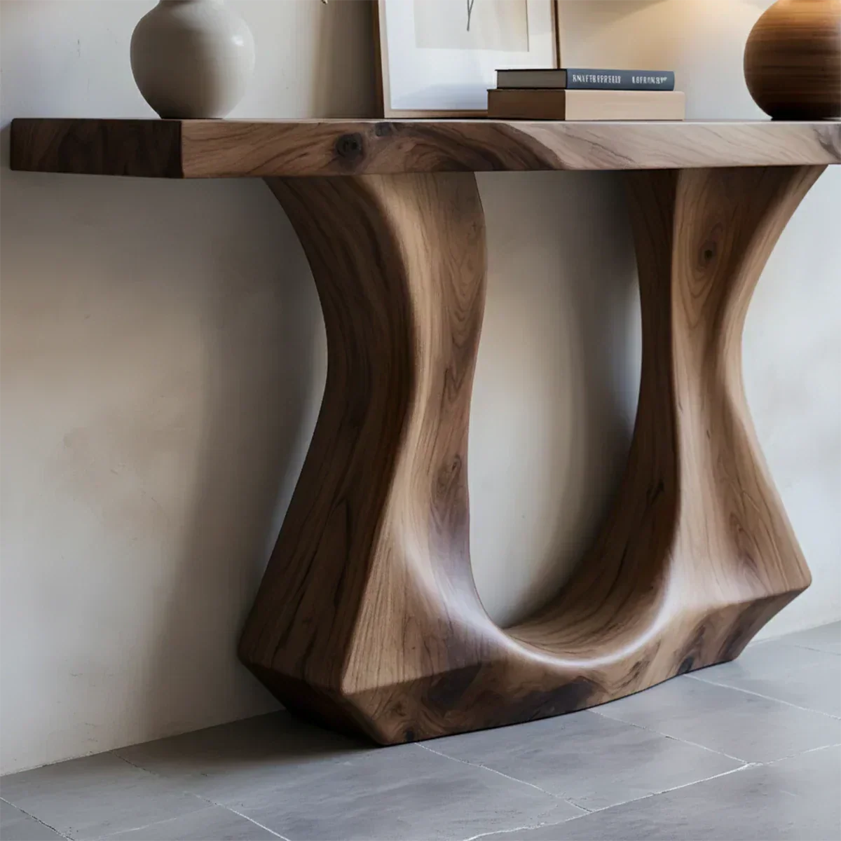 Handcrafted Solid Wood Console Table with Sculptural Twin-Base Design - Rustiracraft