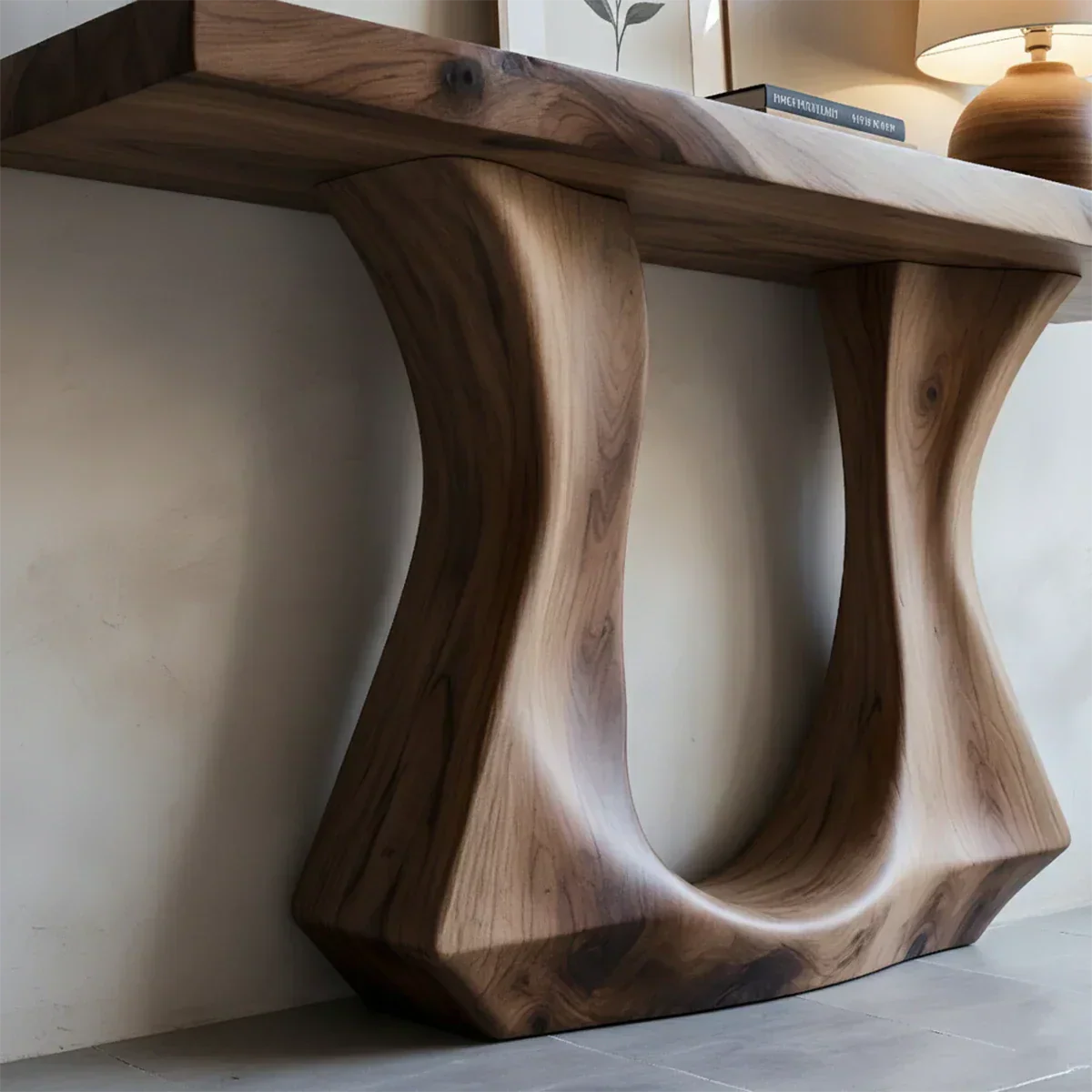 Handcrafted Solid Wood Console Table with Sculptural Twin-Base Design - Rustiracraft