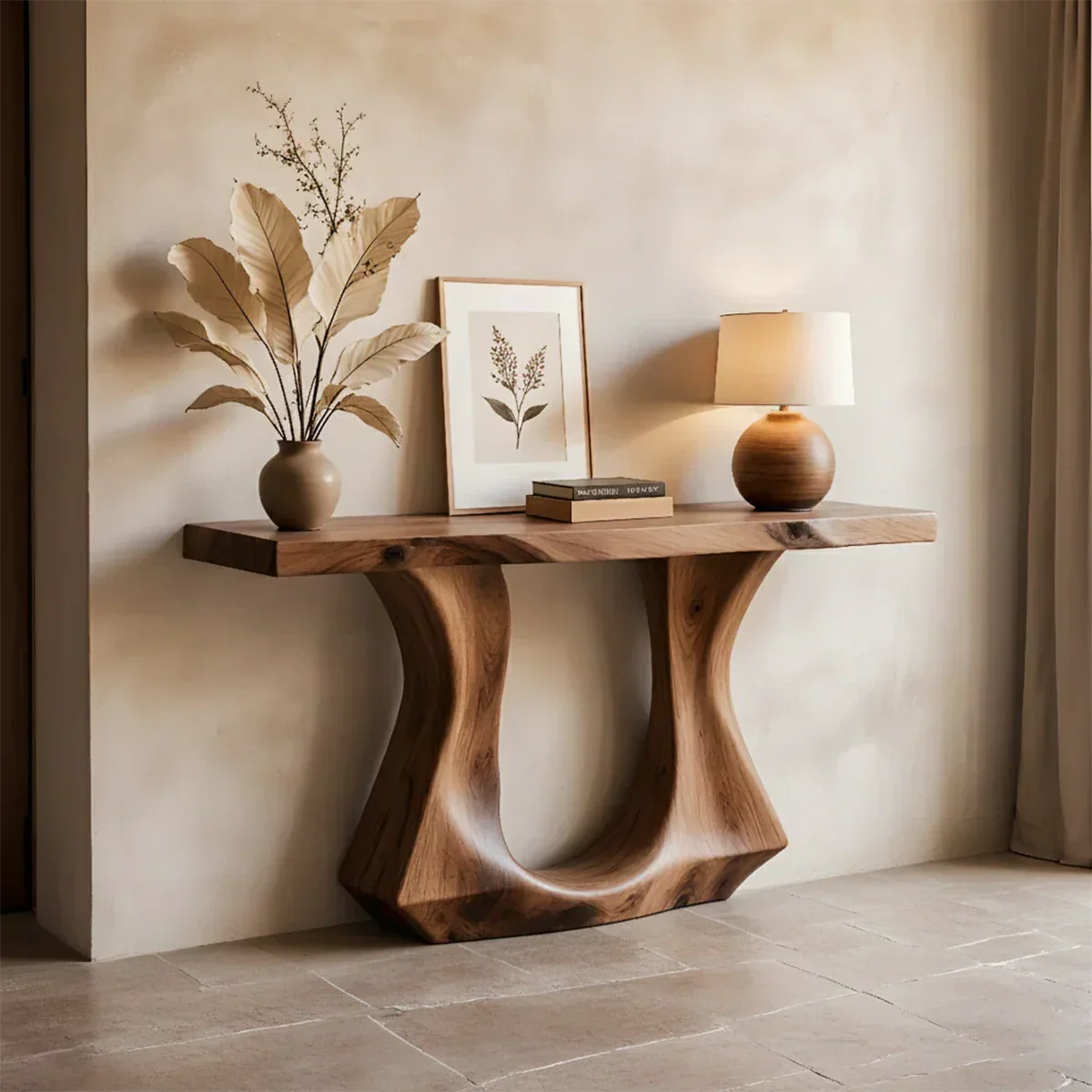 Handcrafted Solid Wood Console Table with Sculptural Twin-Base Design - Rustiracraft