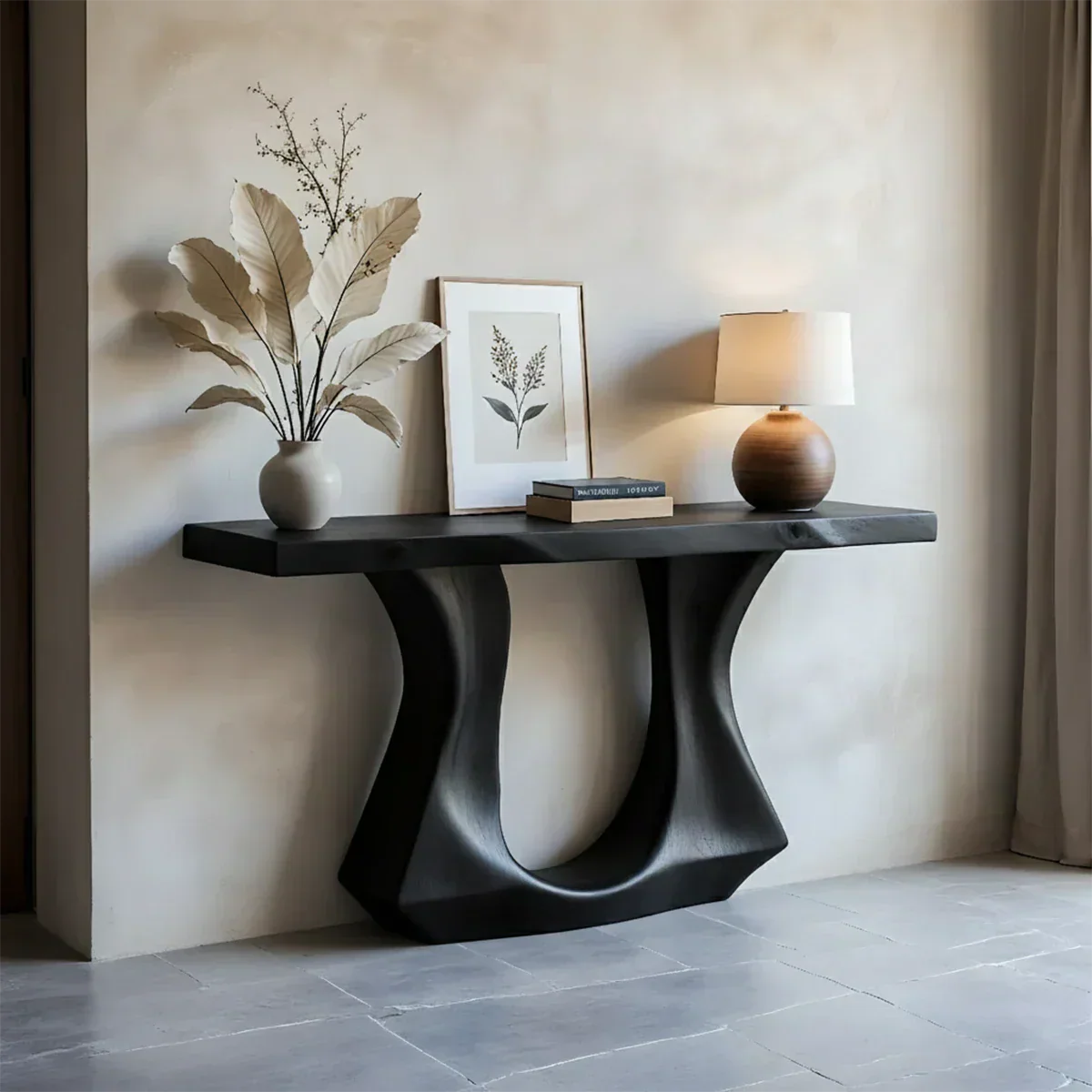 Handcrafted Solid Wood Console Table with Sculptural Twin-Base Design - Rustiracraft