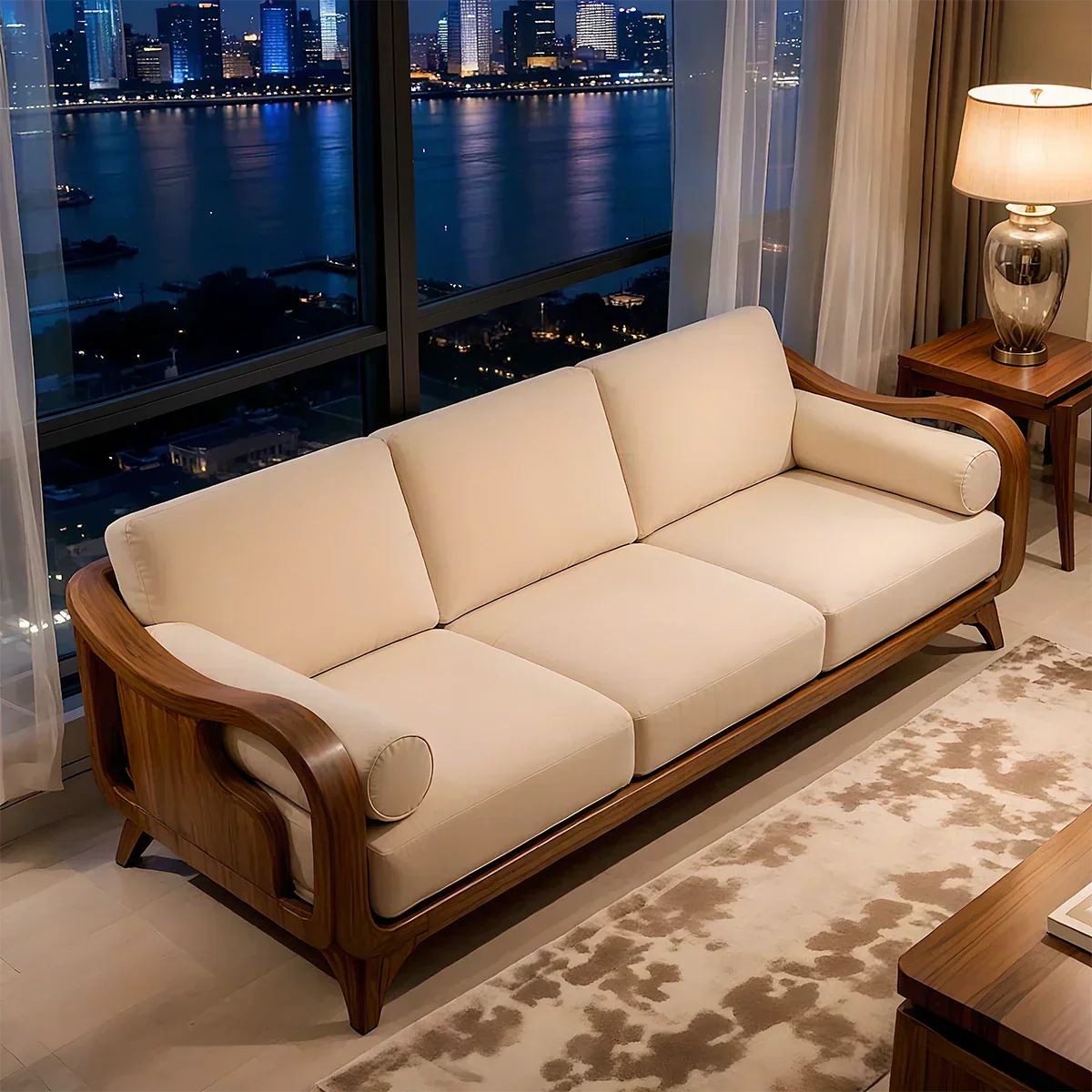 Handcrafted Solid Wood Cotton Sofa – Minimalist Rusic Modern Design - Rustiracraft