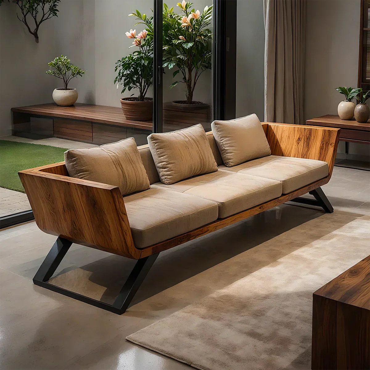 Handcrafted Solid Wood Cotton Sofa – Modern Minimalist Comfort - Rustiracraft