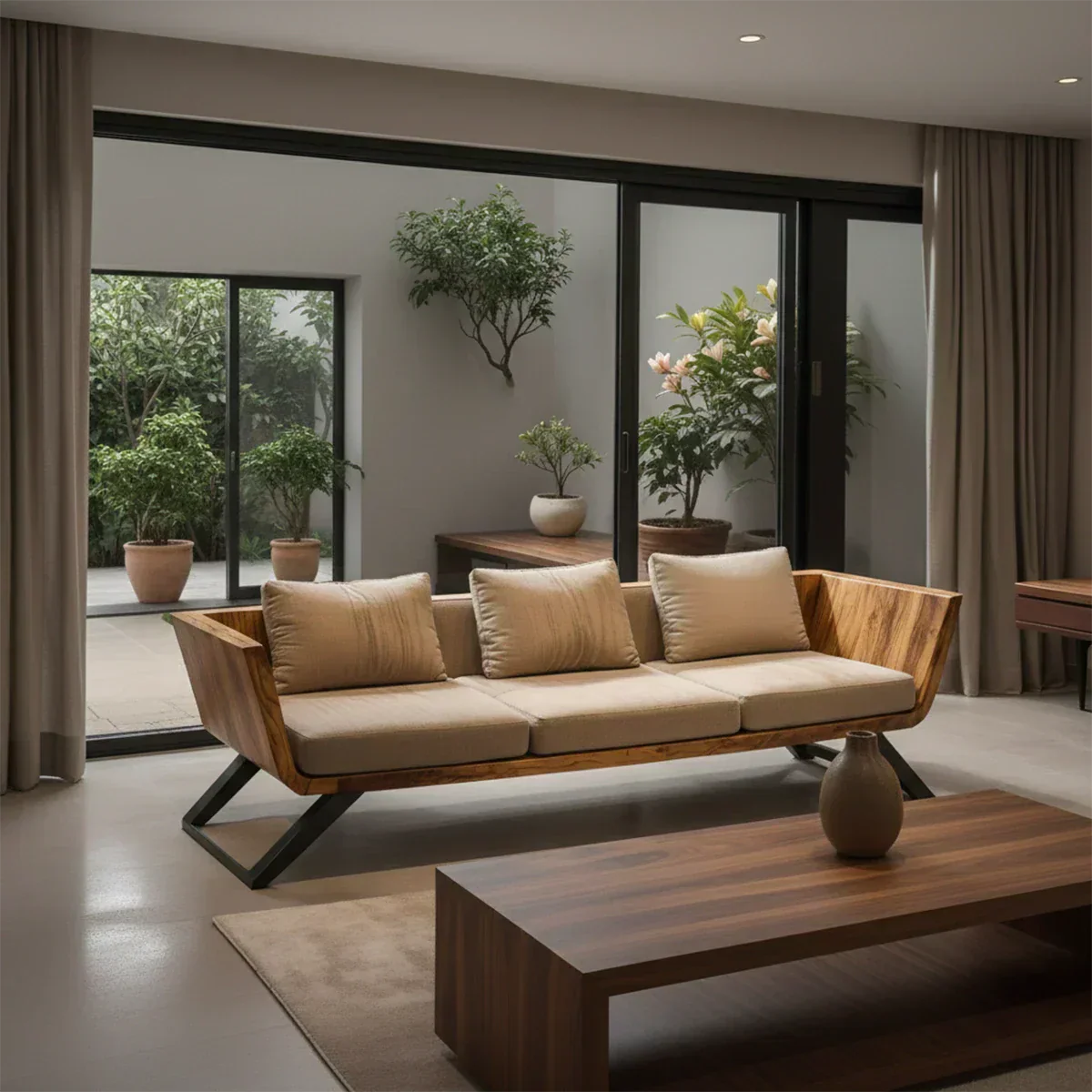 Handcrafted Solid Wood Cotton Sofa – Modern Minimalist Comfort - Rustiracraft
