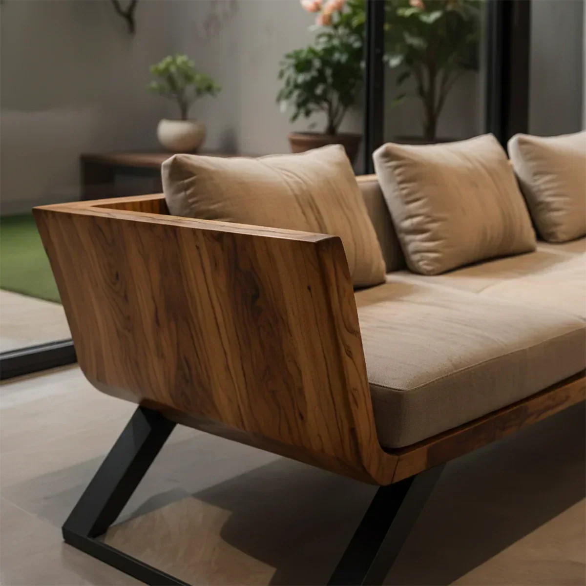 Handcrafted Solid Wood Cotton Sofa – Modern Minimalist Comfort - Rustiracraft