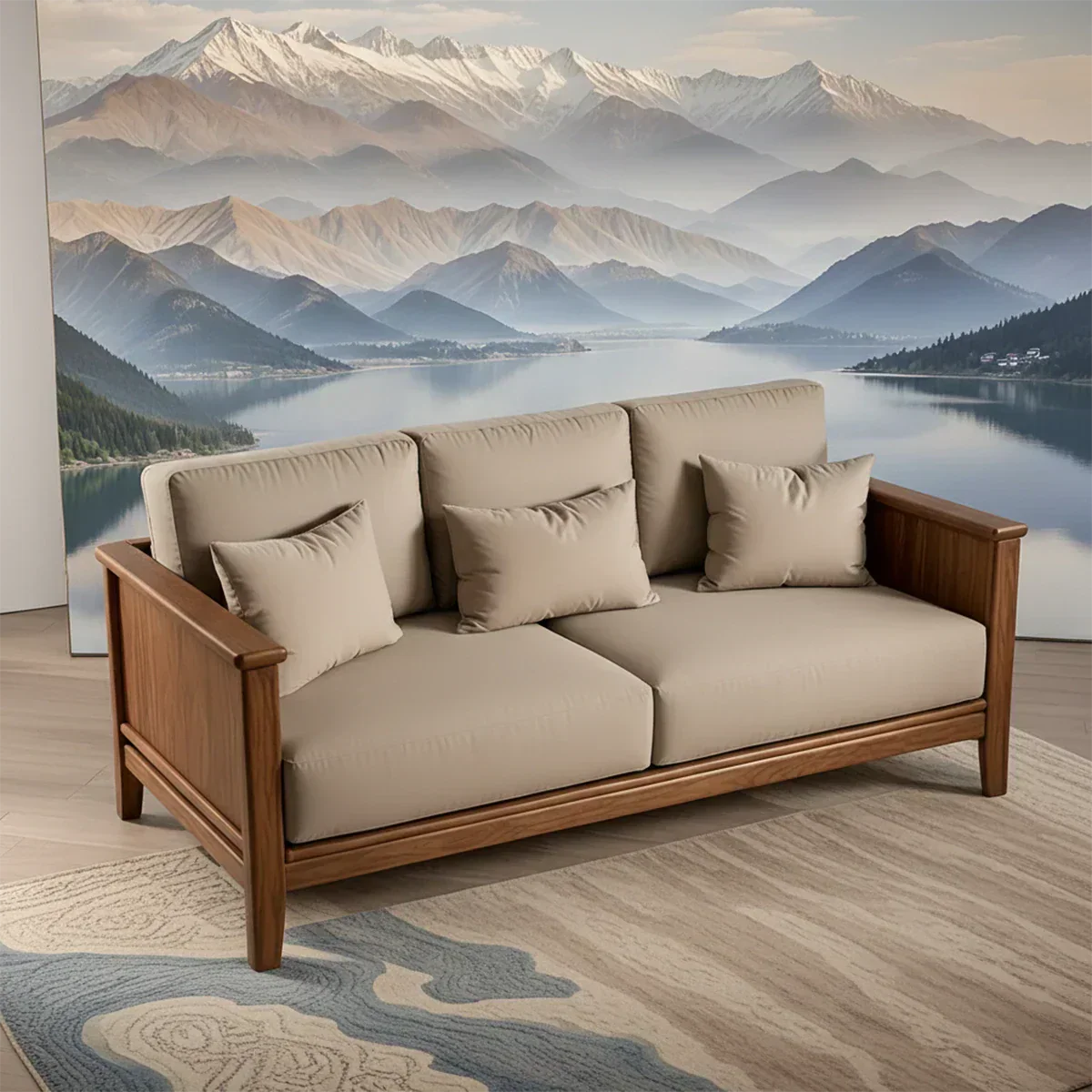 Handcrafted Solid Wood Cotton Sofa – Rustic Minimalist Design - Rustiracraft
