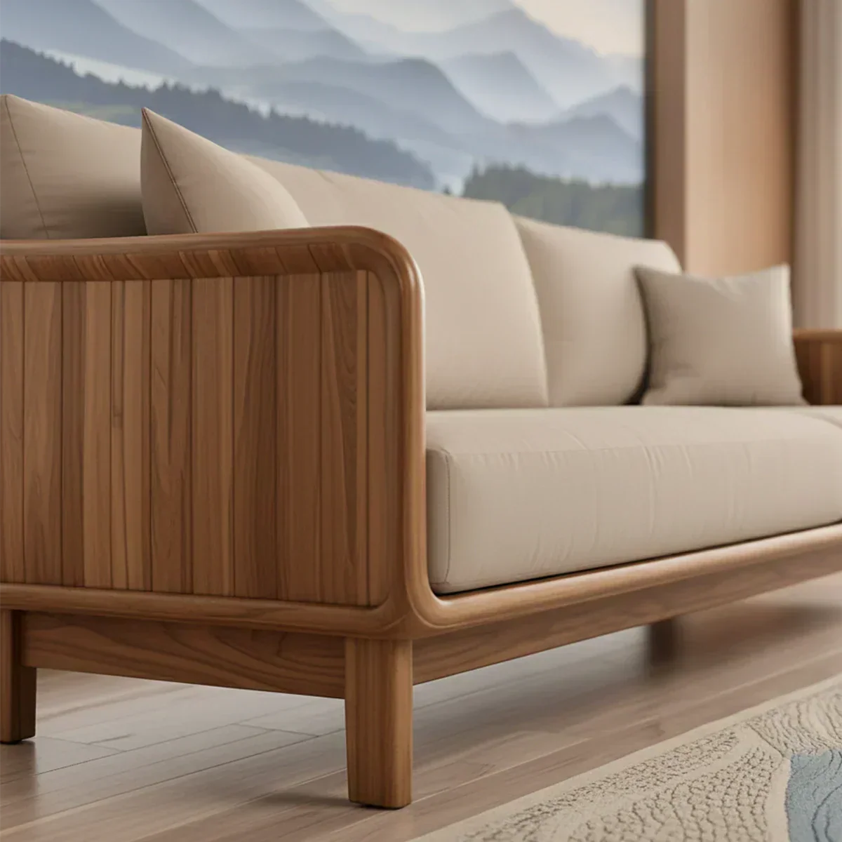 Handcrafted Solid Wood Cotton Sofa – Rustic Minimalist Design - Rustiracraft