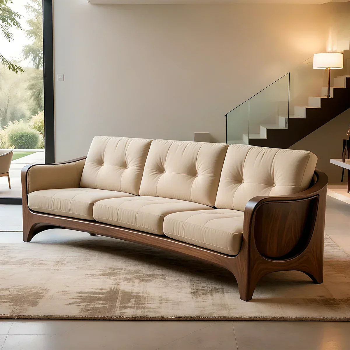 Handcrafted Solid Wood Cotton Sofa – Rustic Modern Comfort - Rustiracraft