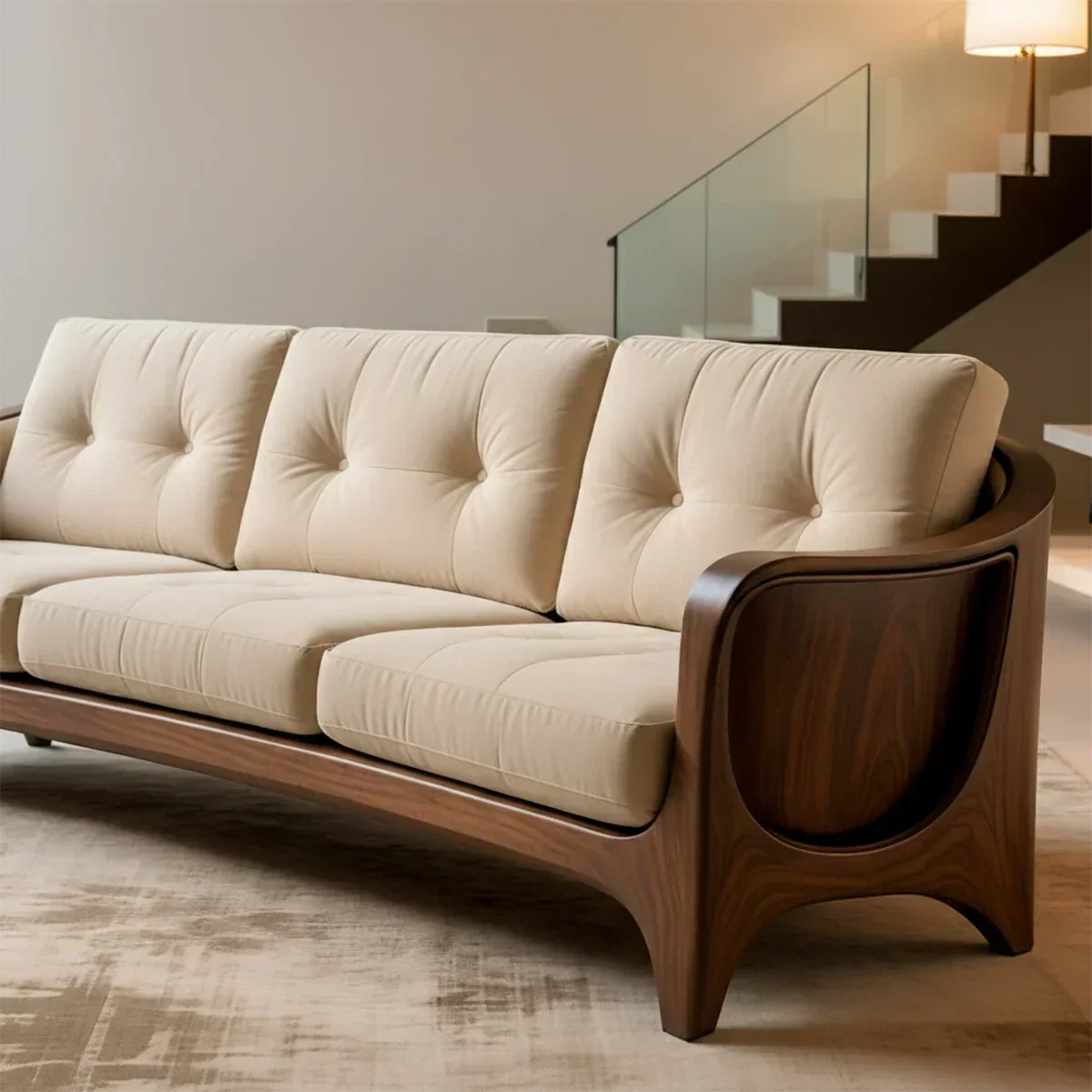 Handcrafted Solid Wood Cotton Sofa – Rustic Modern Comfort - Rustiracraft