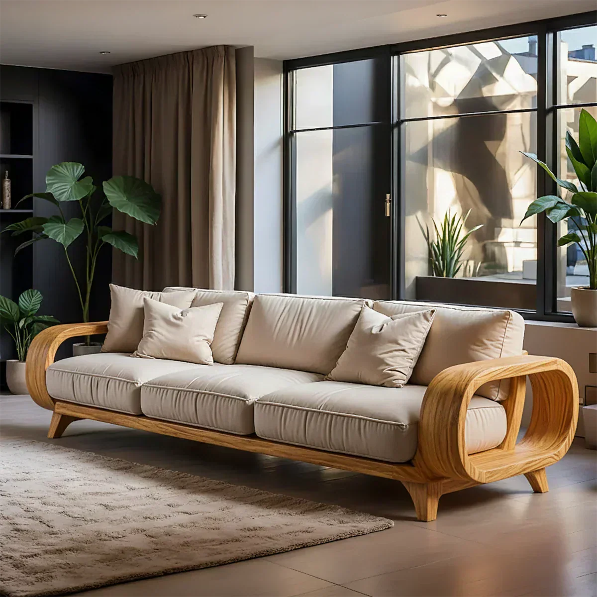 Handcrafted Solid Wood Cotton Sofa – Rustic Modern Living - Rustiracraft