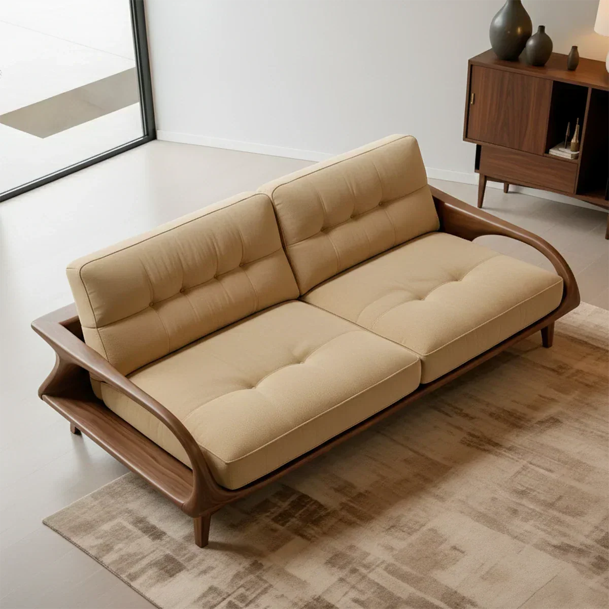 Handcrafted Solid Wood Cotton Sofa – Rustic Modern Lounge Design - Rustiracraft