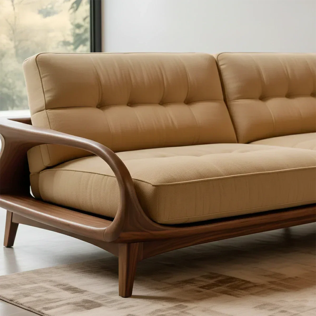 Handcrafted Solid Wood Cotton Sofa – Rustic Modern Lounge Design - Rustiracraft